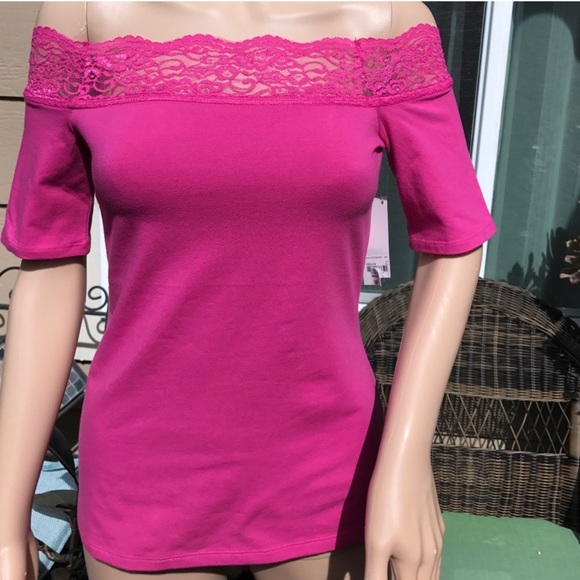 Pink Off-Shoulder Lace Top - Picture 6 of 12